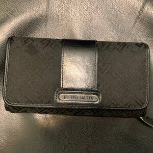 Vintage Ultra-Functional Zip Around Wallet/Clutch by Jaclyn Smith, Black Canvas